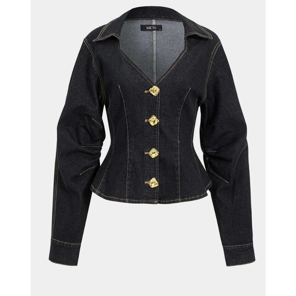 Micas Structured Denim Jacket with Gold Buttons – Dark Wash – Size L